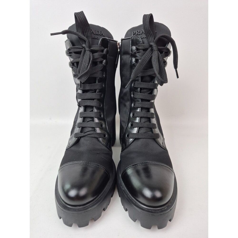 Prada Women's Black Re-Nylon Leather Booties Size 39.5 - Picture 3 of 7